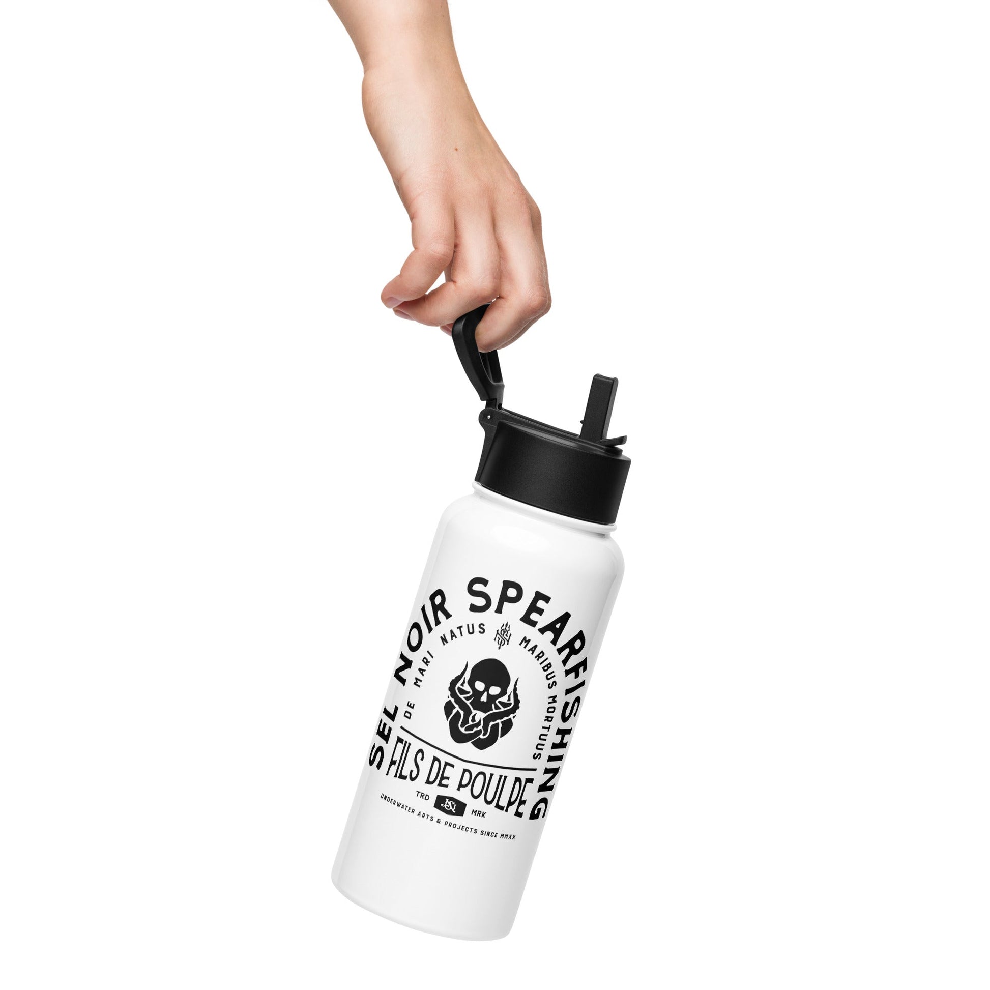 FDP CLUB Bouteille d'eau en acier inoxydable avec paille Sel Noir Project